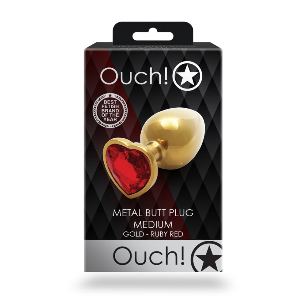 Анальная пробка – Ouch! Metal Butt Plug Medium Gold/Ruby Red Sex Aura Киев - изображение 7