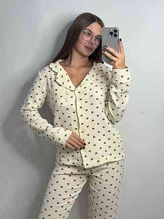 Женский комплект из натуральной ткани Сердечки, Желтый, XL-2XL Харьков