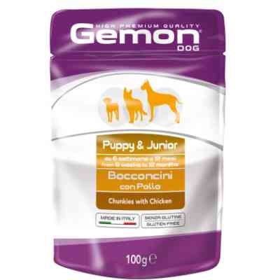 Влажный корм для собак Gemon Dog Wet Puppy&Junior кусочки с курицей 100 г (8009470300636) Винница