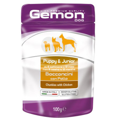 Вологий корм для собак Gemon Dog Wet Puppy&amp;Junior шматочки з куркою 100 г (8009470300636) Вінниця - фото 1