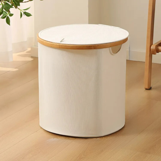 Корзина для белья складная с бамбуковыми ручками и крышкой,белая Каменец-Подольский