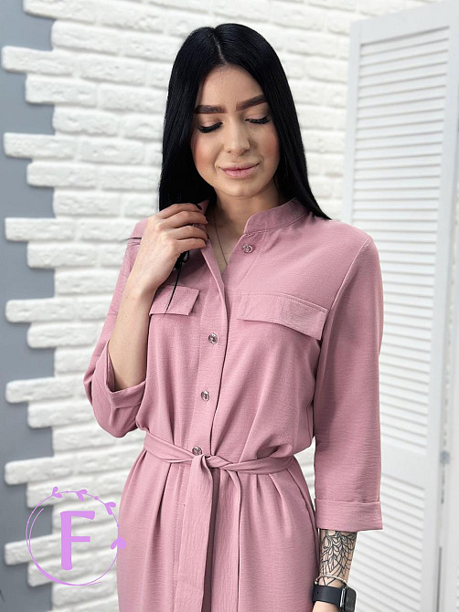 Длинное платье-рубашка с поясом Marcella 42-44, Фрезовый Киев - изображение 3