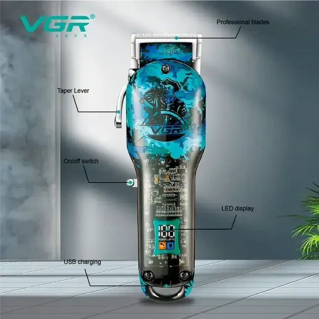 Профессиональная машинка для стрижки волос VGR V-685 с LED дисплеем, 8 насадок и аккумулятором Одесса - изображение 5