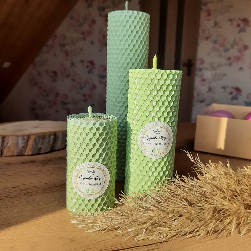 Набор свечи из вощины Царство Мёда оливковые 8,5 см. 13 см, 17,5 см Одесса - изображение 4