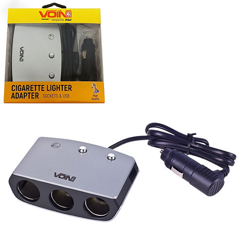 Автомобільний розгалужувач прикурювача VOIN 3 виходи + 1 USB 2400 mA 12/24V SC-3005 з проводом Харків - фото 1