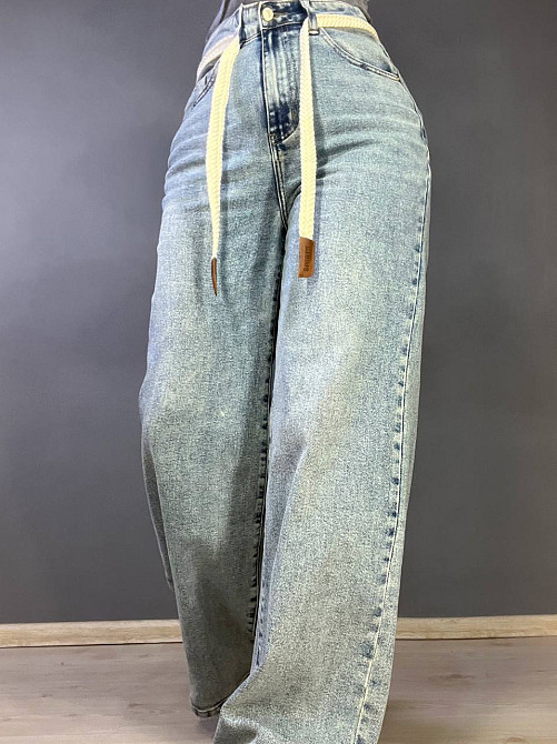 Джинси жіночі Dicesil 9153 palazzo jeans широкі стрейчеві завишена талія палаццо ремінь косичка блакитні, блакитний, 28, 28, 74 см, 100 см Київ - фото 20