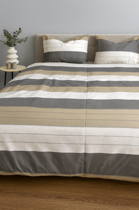 Комплект постільної білизни Ecotton Євро 210х220 см в полоску молочно-сірий (20004АВ) Коломия - фото 1