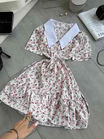 Жіноче принтоване мініплаття на ґудзиках із білим коміром турецький штапель/софт Білий, 44/46 Одеса