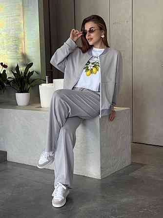 Женский костюм оверсайз с широкими брюками из двунитки Серый 46/48 Харьков