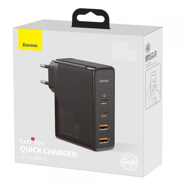 Зарядний пристрій 4xUSB 100W GaN (2xUSB-C+2xUSB-A) Чорний Baseus (CCGAN2P-L01) Київ - фото 9