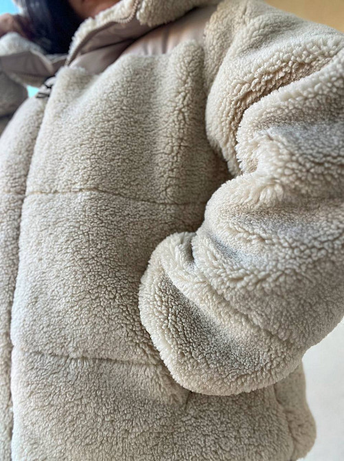 Куртка жіноча Lady Yep 9055 тедді комбінована штучне хутро оверсайз з капюшоном, бежевий, 44-48 Київ - фото 9