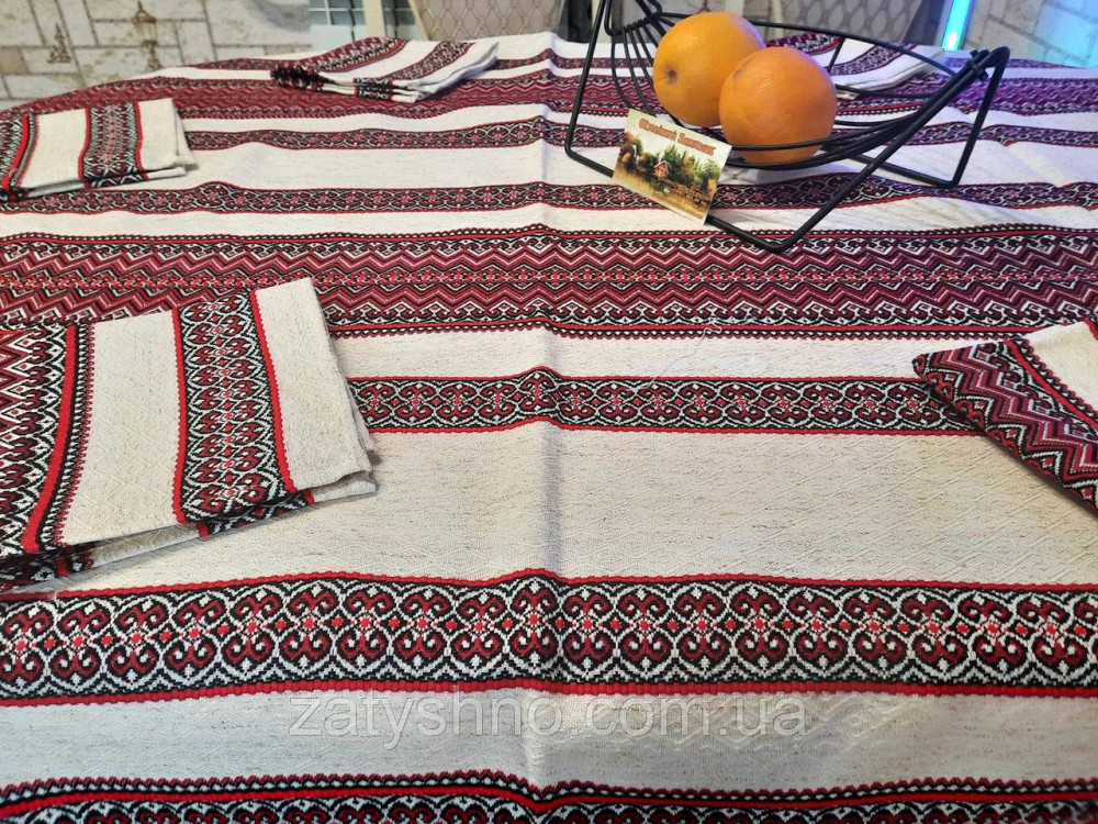Вышитая скатерть с салфетками на льне Киев - изображение 1
