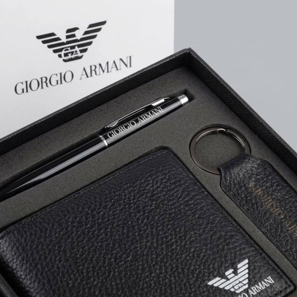 Подарок мужской комплект, кошелек, брелок и ручка Armani (3032-3) Киев - изображение 6