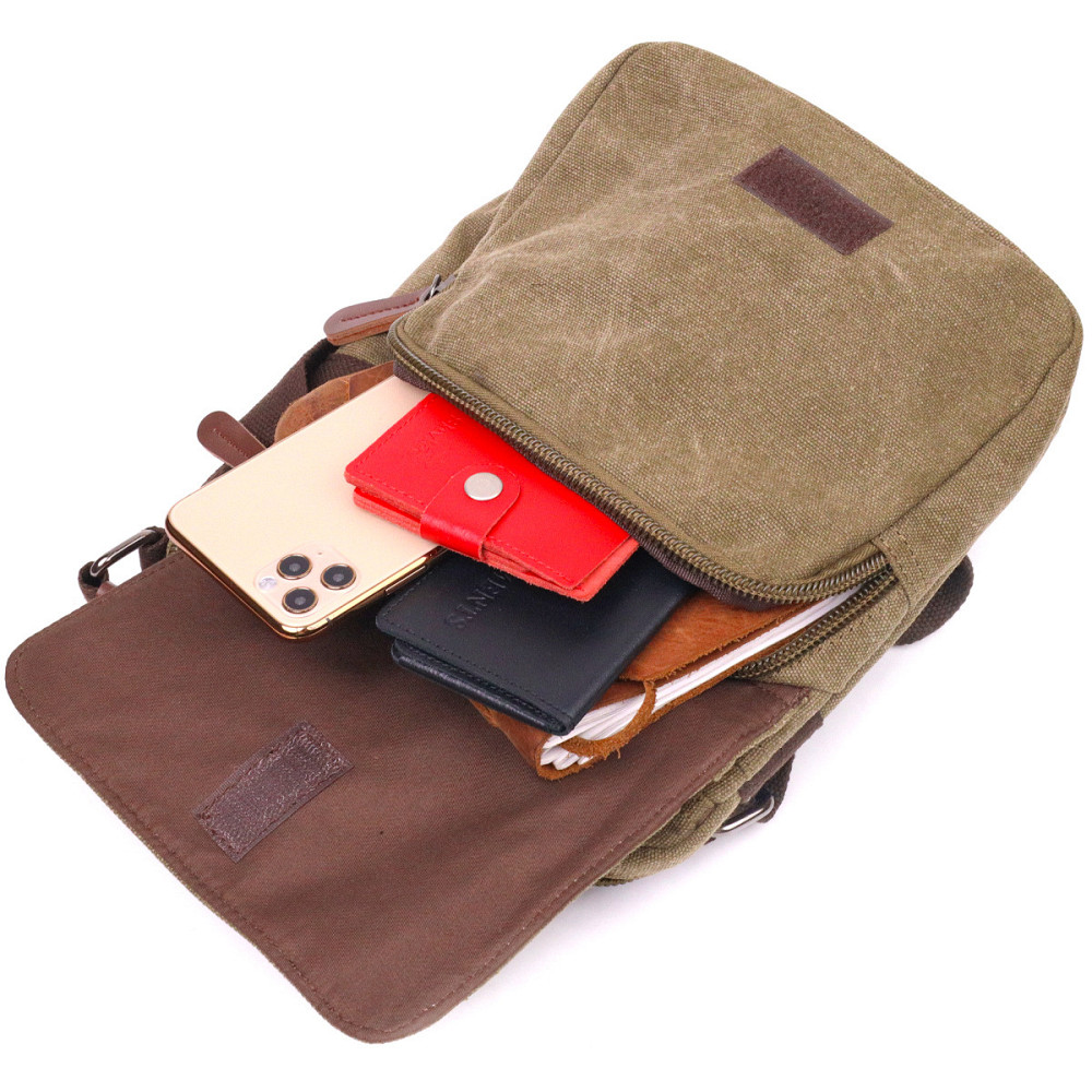 Тканинна чоловіча сумка із щільного текстилю 21227 Vintage Оливкова Київ - фото 6