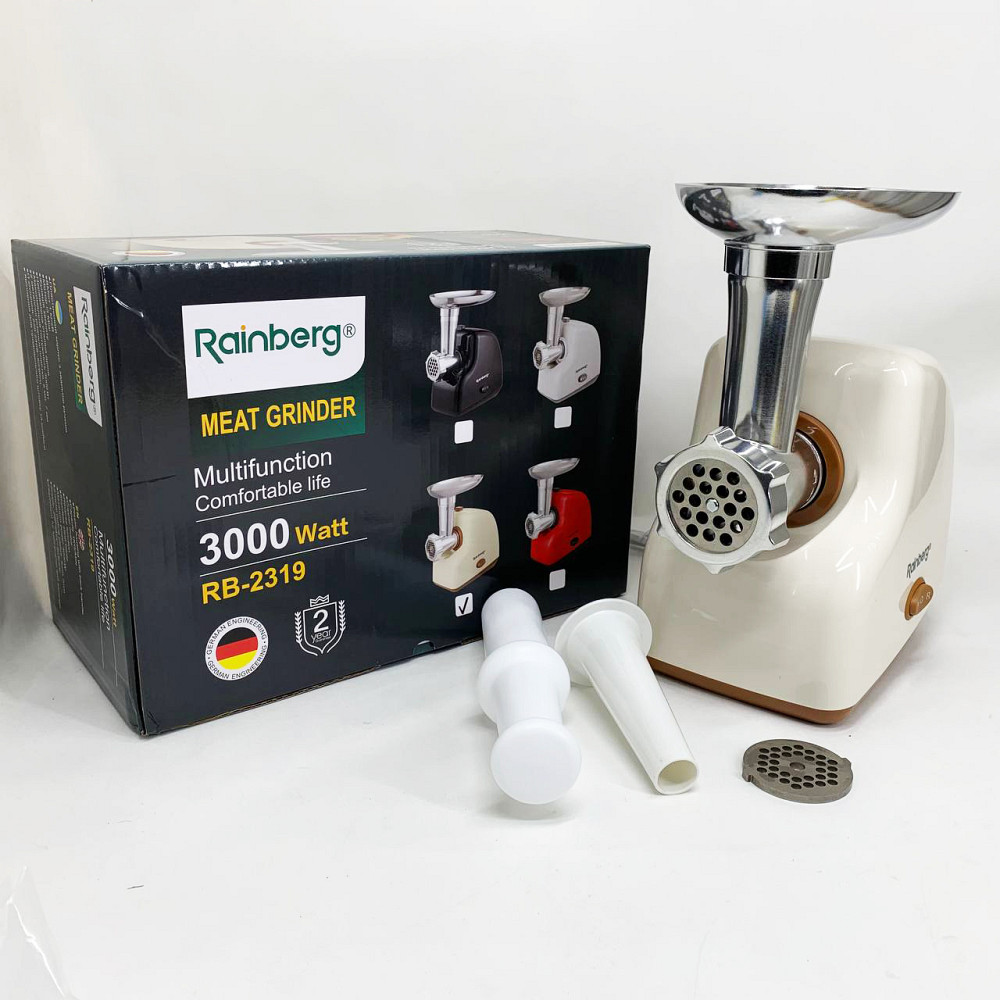 Мясорубка электрическая Rainberg RB-2319 с системой реверса насадка куббе 3000Вт Beige CH-11 Львов - изображение 19
