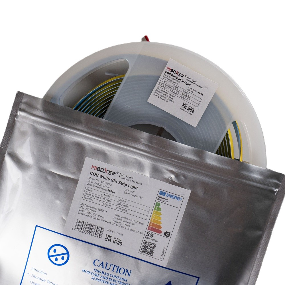 Miboxer LED стрічка SPI, 10 мм, COB 360LED/1M, 6500K, 14 Вт/м, 760 Лм/м, 24В, IP20, 5м Київ - фото 3