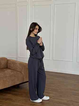 Женский спортивный костюм с широкими штанами Серый XL/XXL Харьков