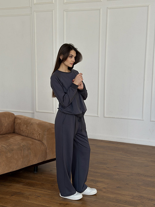 Женский спортивный костюм с широкими штанами Серый XL/XXL Харьков - изображение 3