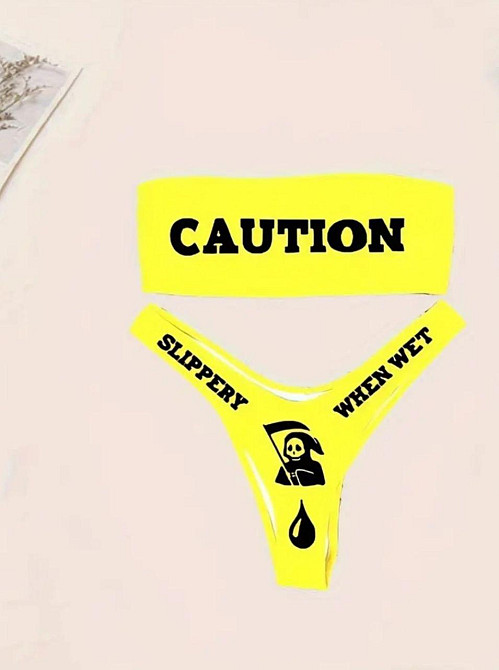 Купальник с надписями раздельный S желтый Киев - изображение 3