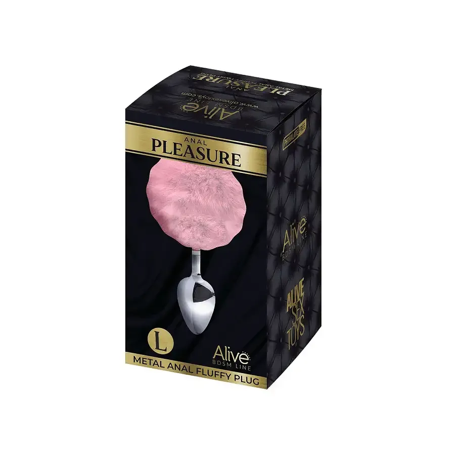 Металева анальна пробка Кролячий хвостик Alive Fluffy Plug L Pink, діаметр 3,9 см Львів - фото 2