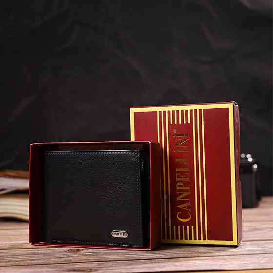 Классическое горизонтальное мужское портмоне из натуральной кожи флотар CANPELLINI 21778 Черное Киев