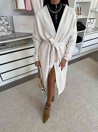 Жіночий затишний довгий кардиган із поясом Альпака. Кремовий Одеса