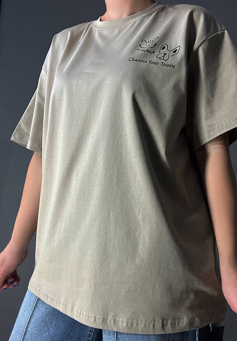 Футболка женская A-N 2358 оверсайз с рисунком животных на спине, хаки, one size Киев - изображение 15