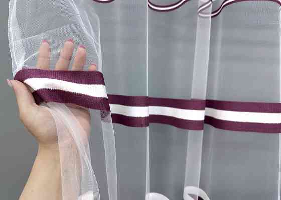 Тюль фатин полосы Цвет сливовый с белым 1775т Киев