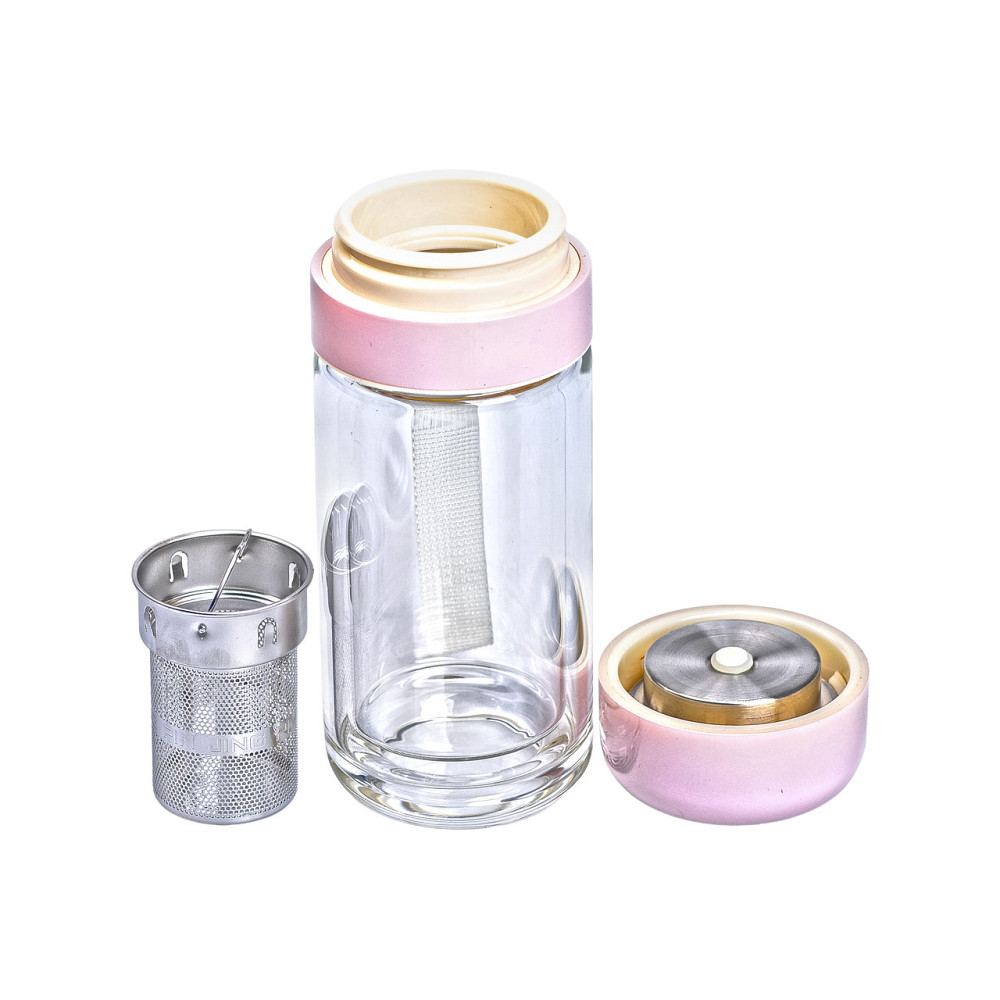 Термос скляний Hexagram із подвійними стінками та заварником 240 мл рожевий HP-14-40P Коломия - фото 3