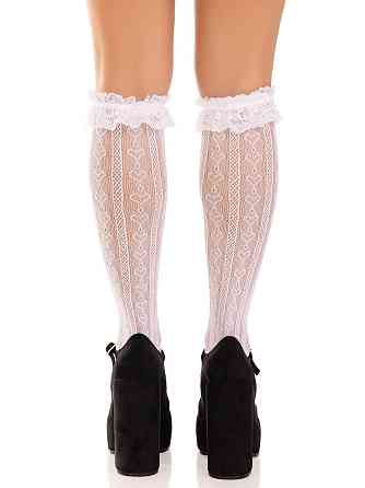 Гольфи ажурні Leg Avenue Sweetheart Ruffle Cuff Knee Highs, білі, малюнок-сердечка Sex Aura Київ