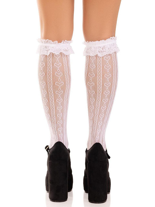 Гольфи ажурні Leg Avenue Sweetheart Ruffle Cuff Knee Highs, білі, малюнок-сердечка Sex Aura Київ - фото 4