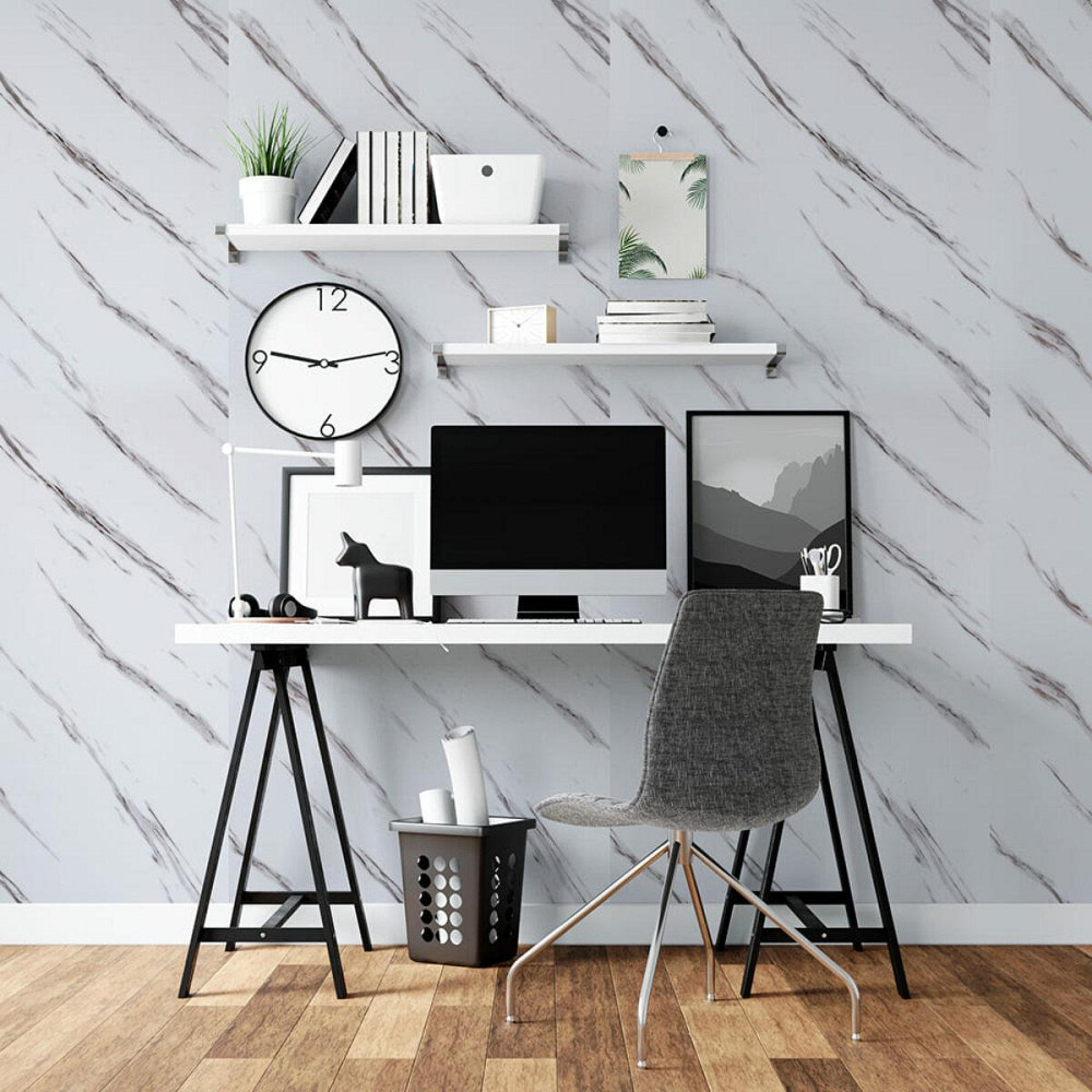 Самоклеюча вінілова плитка в рулоні 600х3000х2мм Білий мармур з прожилками Глянсова SW-00001285 Київ - фото 6