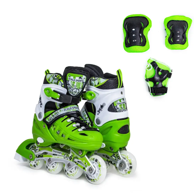 Дитячі ролики з м'якими колесами + комплект Scale Sports Салатові. Розмір 34-38 Одеса - фото 1