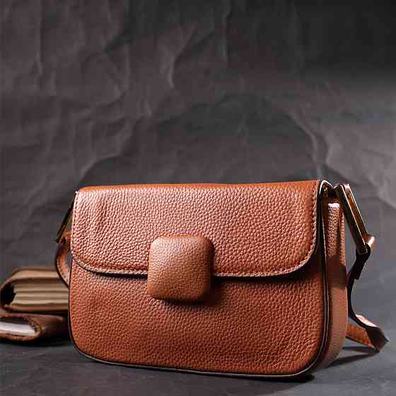 Модна сумка з жорстким каркасом з натуральної шкіри Vintage 22390 Коричнева Київ