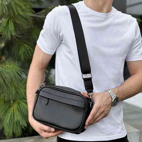 Шкіряна чорна чоловіча сумка Pobedov Delta Київ