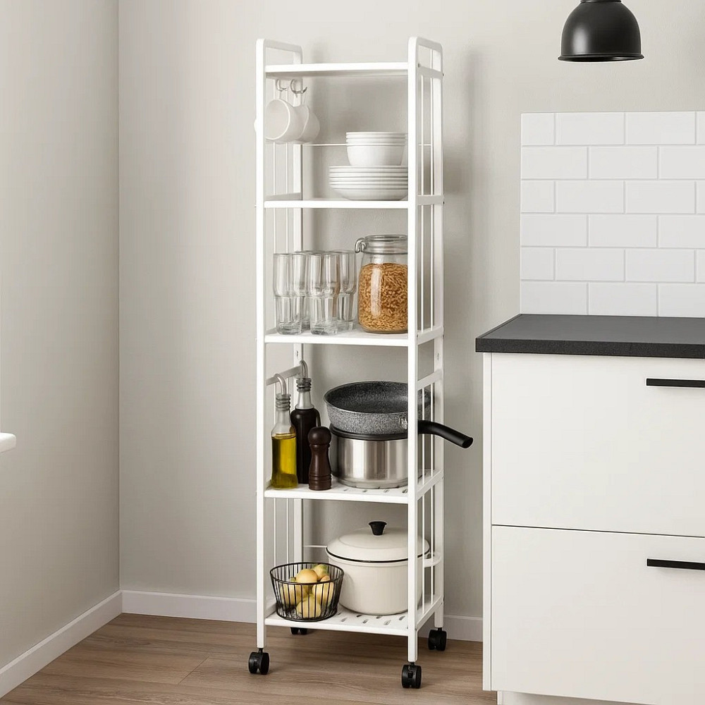 Стеллаж для кладовой,ванной комнаты,кухни полка напольная передвижная на колесах 5 ярусов 33х25х141 см Каменец-Подольский - изображение 6