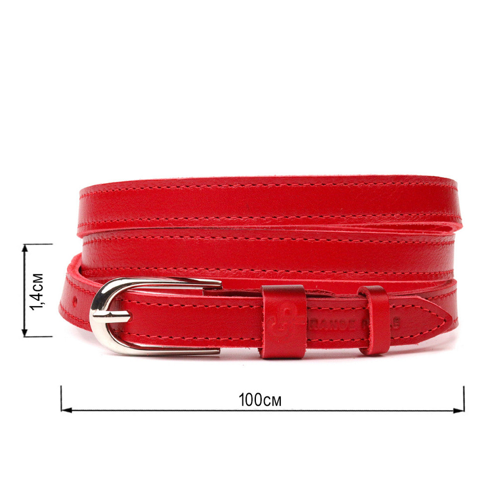 Вузький жіночий ремінь із натуральної шкіри Червоний (GRANDE PELLE) Київ - фото 7