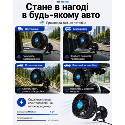 Вентилятор HX-T701E 4,5 дюйма 12V 4W з кліпсою та плавним регулюванням швидкості Харків - фото 4