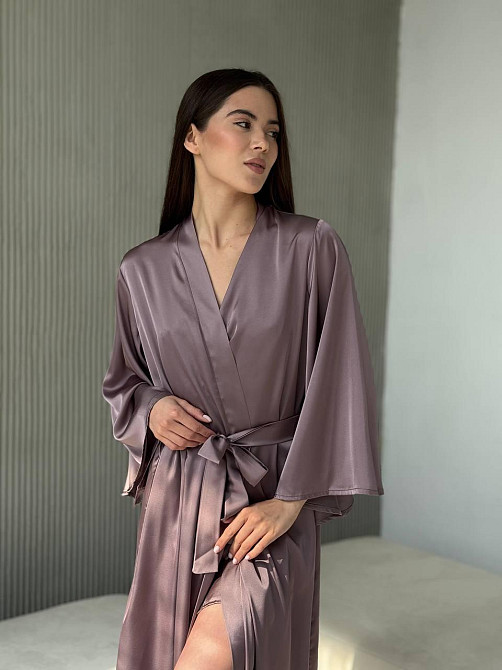 Жіночий довгий шовковий халат Мокко L/2XL Харків - фото 3