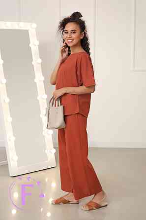Жіночий костюм вільного крою з натурального льону "Delux" оптом | Розпродаж моделі Київ