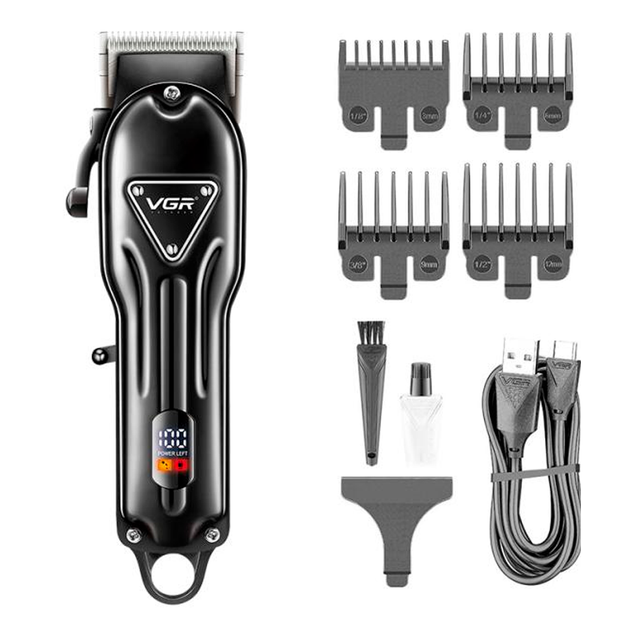 Машинка для стрижки акумуляторна VGR V-051 2500 mAh LED дисплей (4 насадки) Вінниця - фото 1