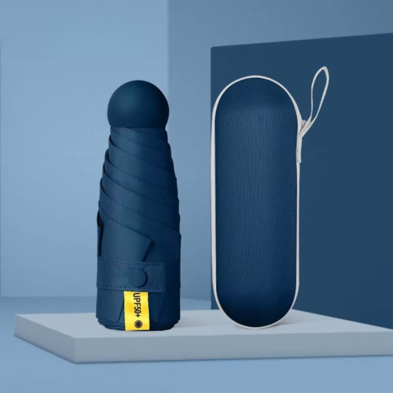 Зонт механический.Зонт карманный от дождя и солнца.Мини-зонт в футляре на 8 спиц в чехле цвет тёмно-синий Каменец-Подольский