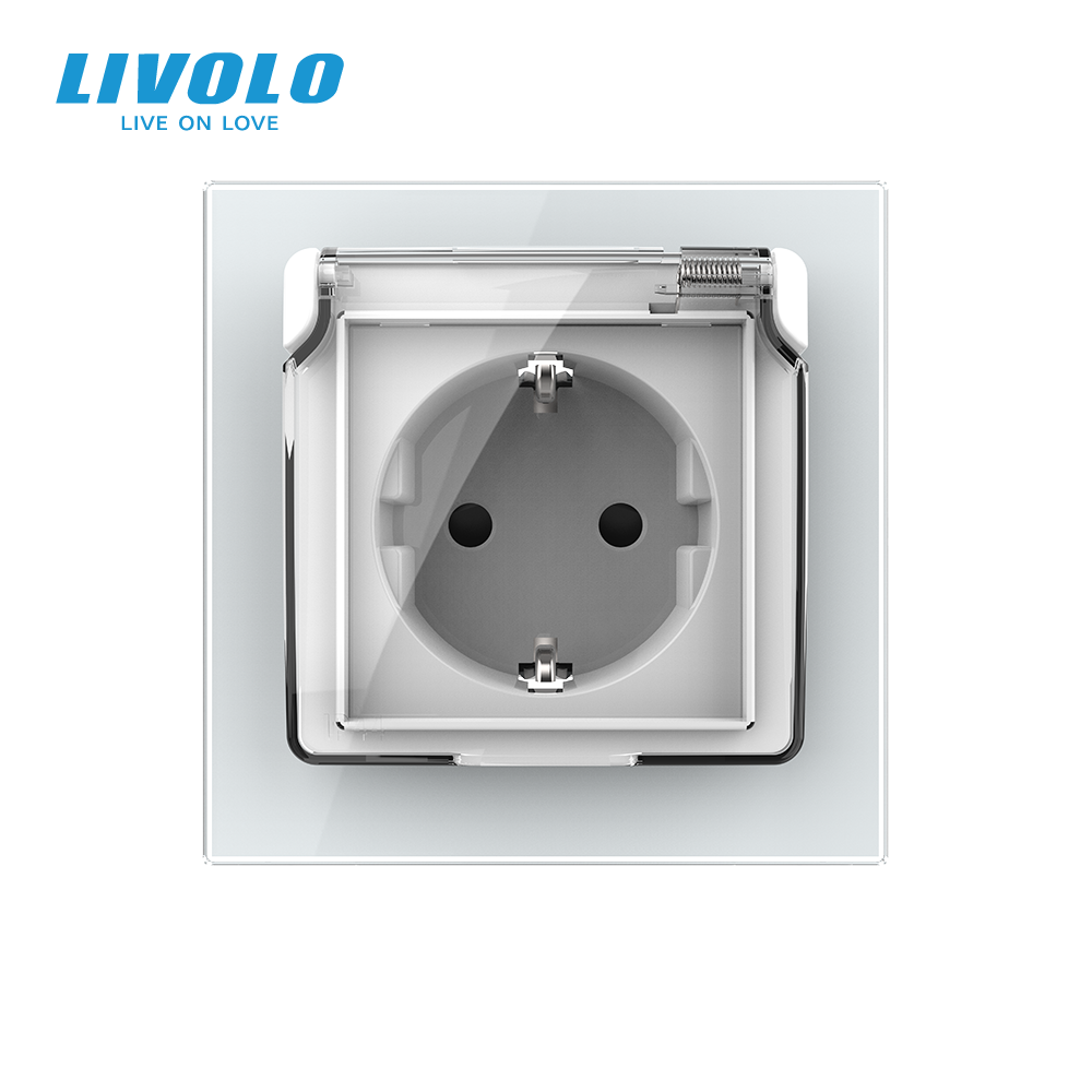 LIVOLO Електрична розетка вологозахисна з кришкою IP44 з заземленням, LIVOLO, біла, скляна рамк Коломия - фото 9