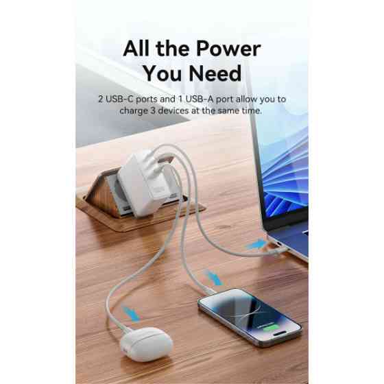 Зарядний пристрій 3xUSB 100W GaN (2хUSB-C+USB-A) білий Vention (FEGW0-EU) Киев