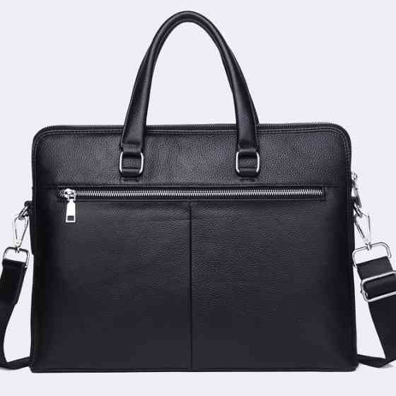 Шкіряна чоловіча ділова сумка-портфель портфель для ноутбука 37х28.5х7, дипломат для офіса Tiding Bag 64028 чорний Київ