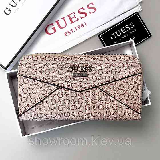 Женский кошелек на молнии Guess (7595) бежевый Киев