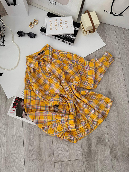 Женская базовая оверсайз рубашка в клетку Желтый Одесса - изображение 3
