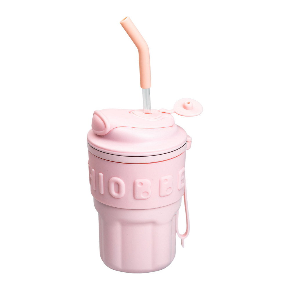 Термочашка Chiobbe з трубочкою та ремінцем 450 мл рожева HP-14-18P Київ - фото 3