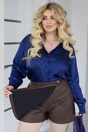 Шкіряна міні спідниця-шорти на запах "Ora" | Батал Шоколадний, 50-52 Київ