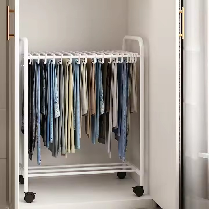 Вешалка для одежды штанов и юбок на 22 пары напольная,на колесах передвижная с полкой для обуви белая Каменец-Подольский - изображение 2